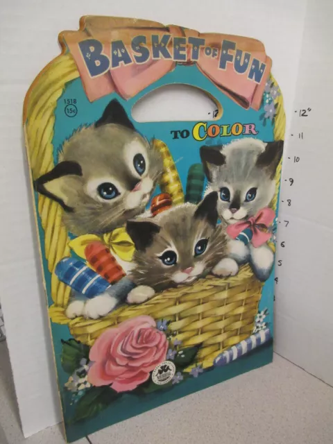 BASKET OF FUN 1956 kittens Merrill die cut coloring book unused 32p