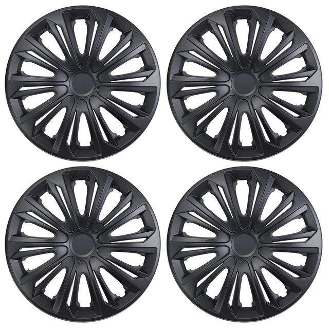 Universal Wheel Trims Covers Hub Caps 15'' in Set of 4 Black Matte Resistant UK