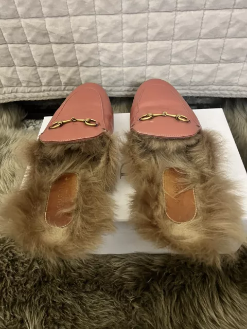 GUCCI Princetown Fur-Lined Leather Slipper- 42 3