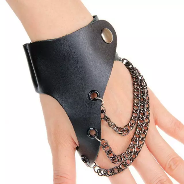 Bracelet en cuir PU de chaîne de garde de main noire Bracelet Biker Bijoux Punk