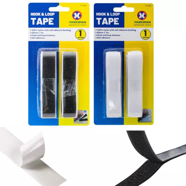 Self-adhesive similar to Valcro  Hook & Loop Tape Strip 20mm x 1M white & black