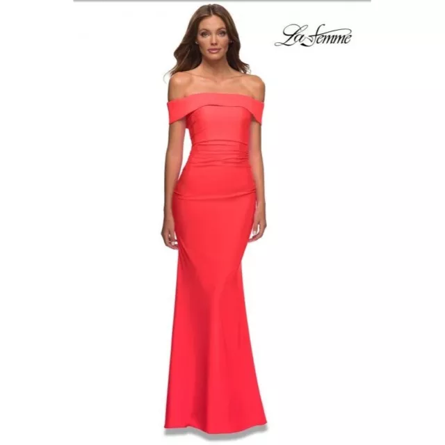 La Femme Ruched Off Shoulder Maxi Dress Ruched Bodycon Formal Gown 4 NWT