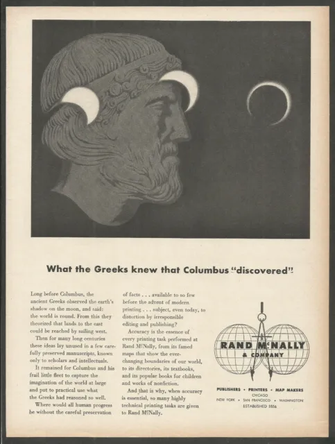 What the Greeks knew that Columbus ''discovered''. - RAND McNALLY 1952 Print Ad