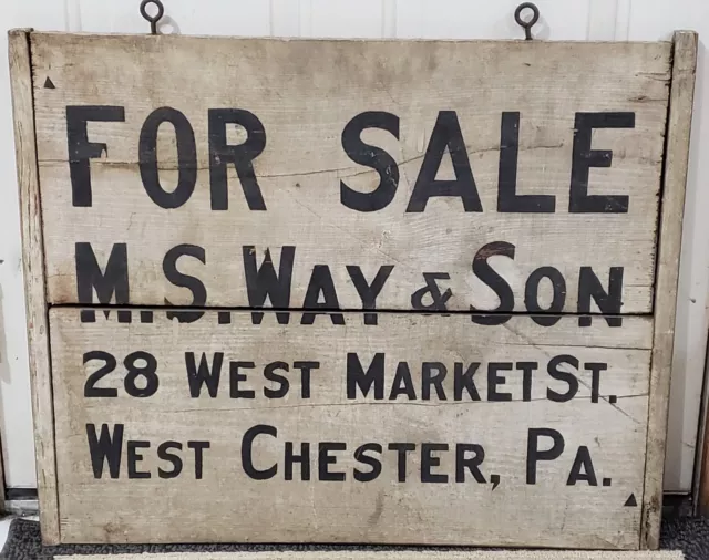 Old Painted Wood Real Estate Trade Sign Way & Son West Chester Pa West Market St