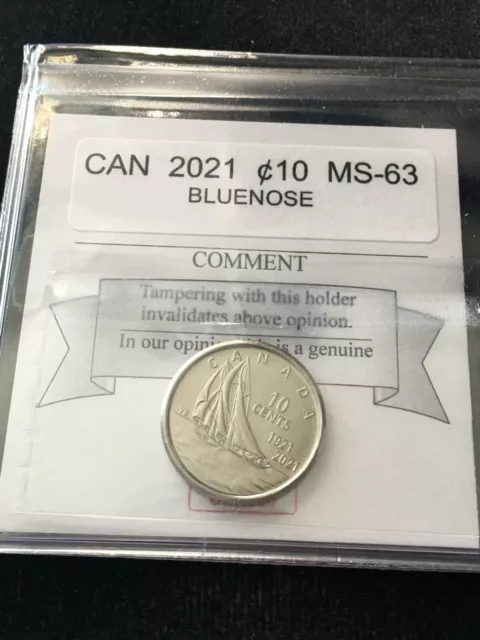 2021 "Bluenose" Coin Mart  Graded Canadian, ¢10  Cent **MS-63**