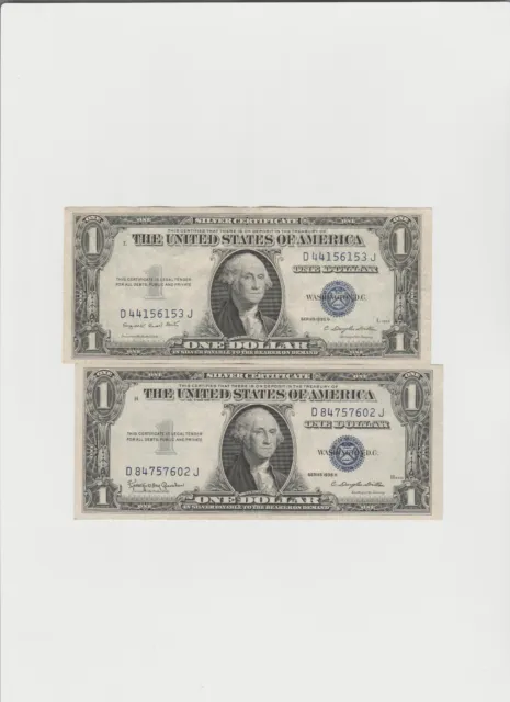 2 Notes 1935 G-H (1 with motto & 1 without motto) One dollar Silver Certificate
