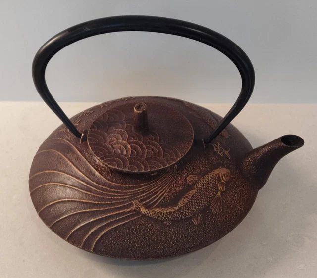 TEAVANA KOI FISH Cast Iron Tea Pot Kettle & Infuser Never Used 50.00