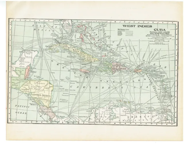 1903 Country Maps of West Indies & Cuba and Europe Highly Detailed 10.5x13.5