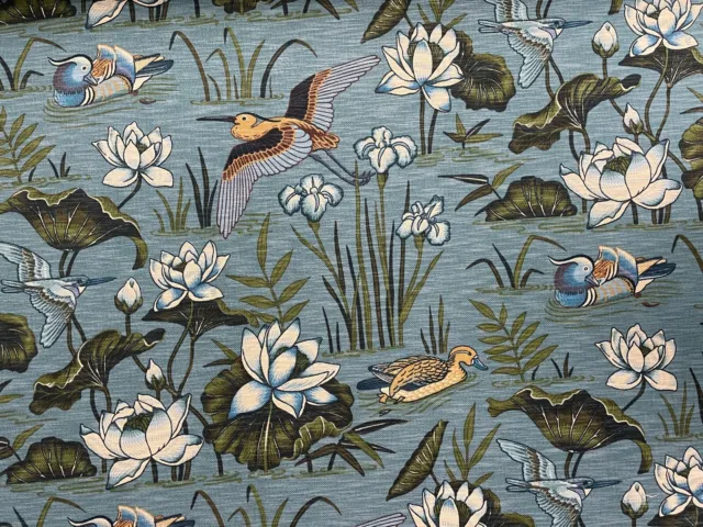 SIYURI LAPIS Linen Fabric ILIV Teal Floral Bird Curtain Blind Upholstery Cushion