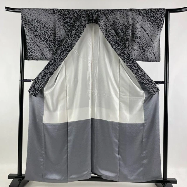 Woman Japanese Kimono Houmongi Silk Geometric Shibori Sagara Embroidery Black 2