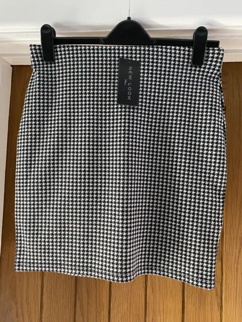 BNWT New Look Tall Dog Tooth Tube Mini Skirt Size 12 Rrp £9.99 Black/White