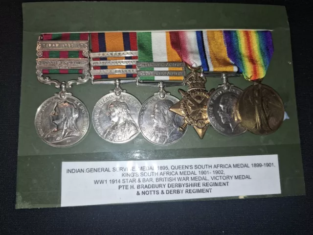 Victorian And Ww1 Campaign Medal Group Of 6 3-6191 Pte H Bradbury Notts Derby R