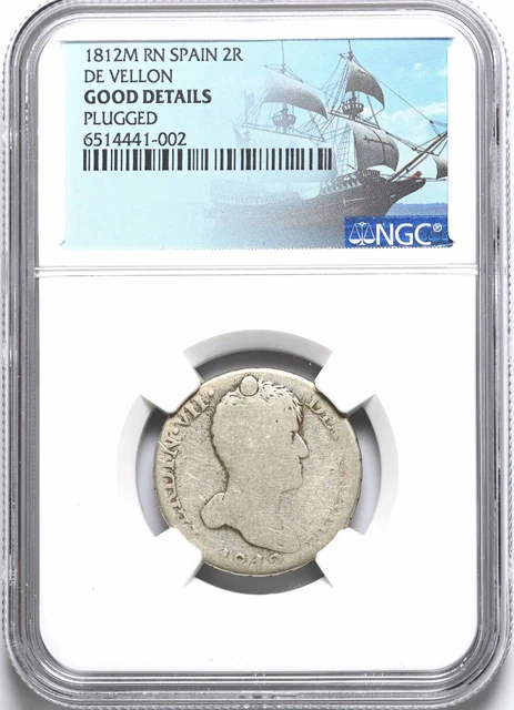 COLONIAL ERA SPAIN. Ferdinand VII, Silver 2 Reales, 1812-M RN, NGC Good Details