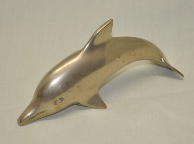 Vintage 6" Brass Dolphin Porpoise Paperweight Statue Figurine Home Decor