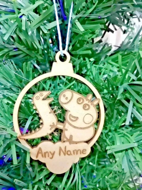 New George Pig Personalised Christmas Bauble MDF Wood Kids Tree Decoration Xmas