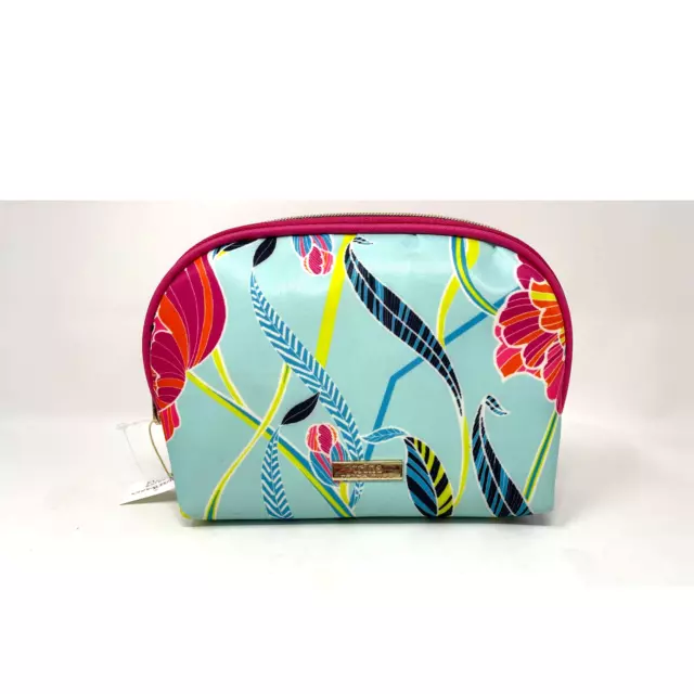 New Trina Turk Dome Floral Large Zipper Cosmetic Makeup Turquoise Multi Bag