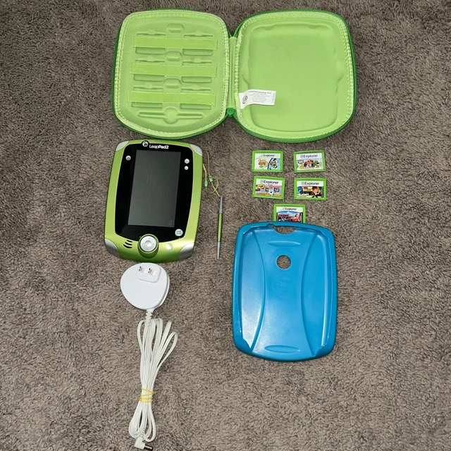 LeapFrog LeapPad2 Explorer Green Tablet With 5 Games, Cases, & Charging Cord