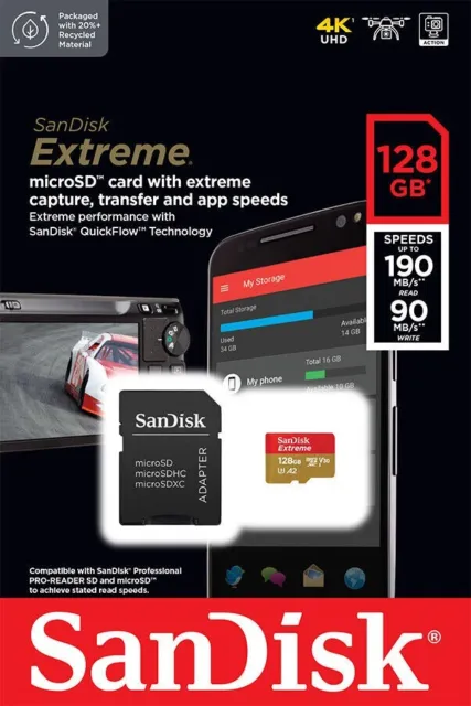 Scheda di memoria micro SD Sandisk Extreme capacità 128 GB - V30 UHS - I U30 A2