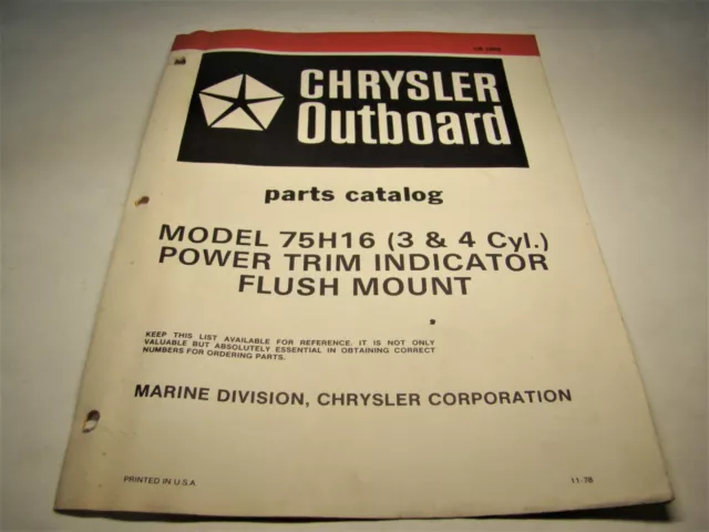 Chrysler 75H16 Power Trim Indicator Flush Mount Outboard Parts Catalog OB2888