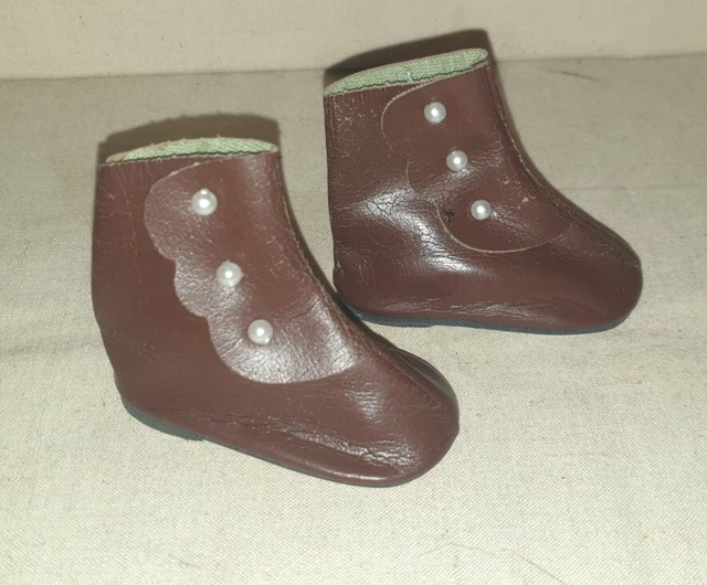 Belles Chaussures Ou Botinnes De Poupée Ancienne De Bébé Jumeau En Molesquine