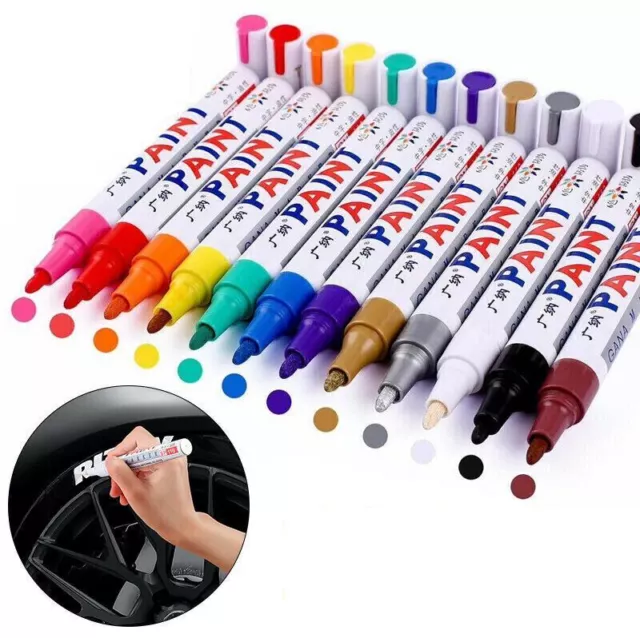 12x Pens Permanent Paint Marker Multicolored Rubber Waterproof Non Toxic