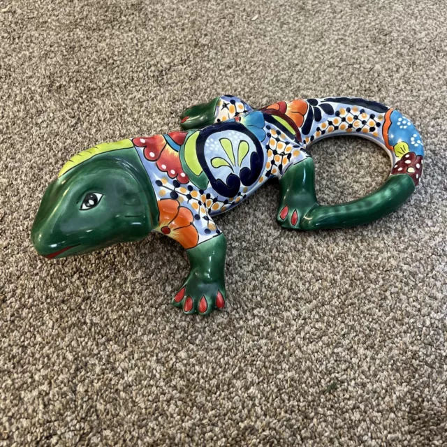 Talavera Mexican Iguana Lizard Ceramic Pottery Art Animal Figure 16”