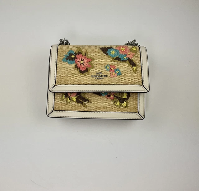 Coach Mini Klare White Flower Embroidery Silver Chain Crossbody Shoulder Bag