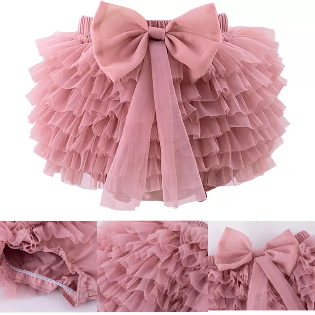 Baby Toddler Girl Layered Soft Lining Bloomers Large Bow Knot Ruffled Tutu Skirt