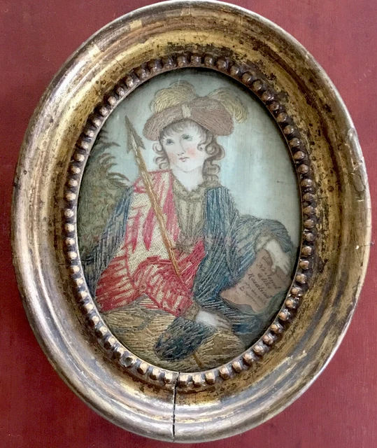 18th-Early 19thC Needlepoint Ptg On Silk Of Rosalind-Shakespeare As You Like It