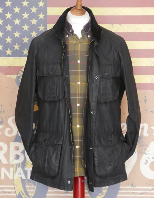 £229 Mens Barbour Corbridge Lightweight black wax jacket + hood Medium Small