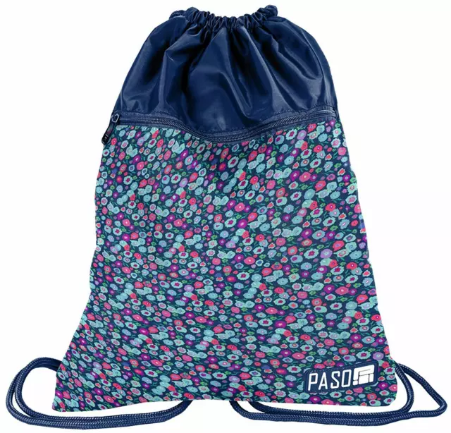 Sacca Sport Borsa Palestra Scuola Zaino 45x35cm  Fiori Blu Ragazza Bambina