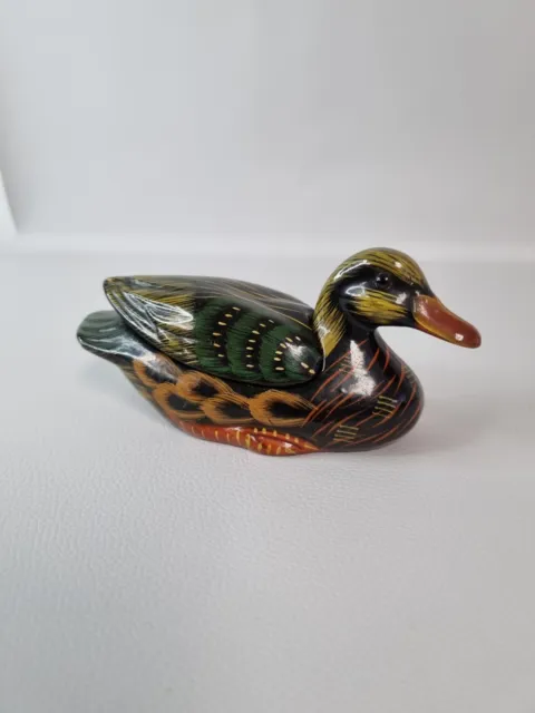 vintage clay ceramic duck trinket box ornament figurine 5"