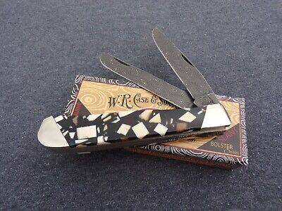 CASE XX *d CHIPPED MOSAIC RAINDROP DAMASCUS TRAPPER KNIFE KNIVES