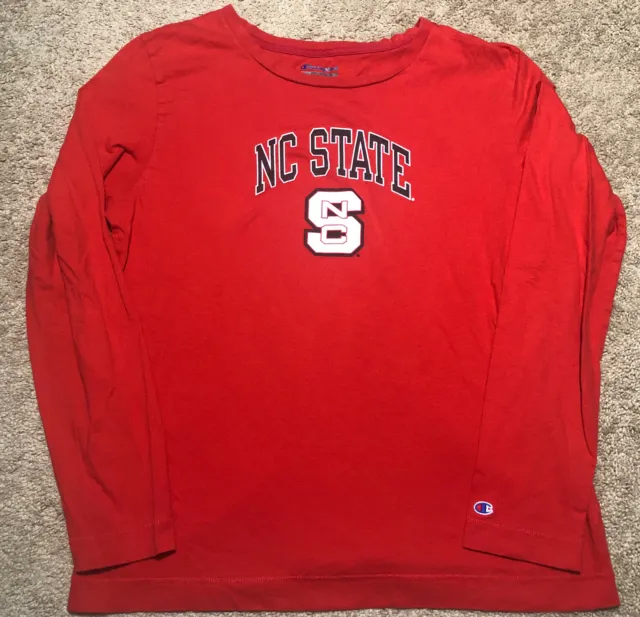 Champion Brand NC State Wolfpack Red Classic NCS Logo Tshirt Women L Long Sleeve