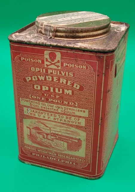 WOW! Empty Antique PHARMACEUTICAL OPIUM CANNISTER - Dated 1919!