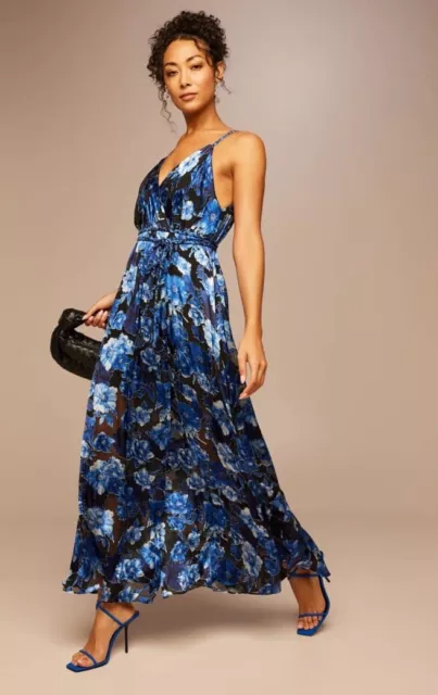 NWT $595 ALICE + OLIVIA Samantha Satin & Sheer Silk Chiffon Floral Maxi Dress 10