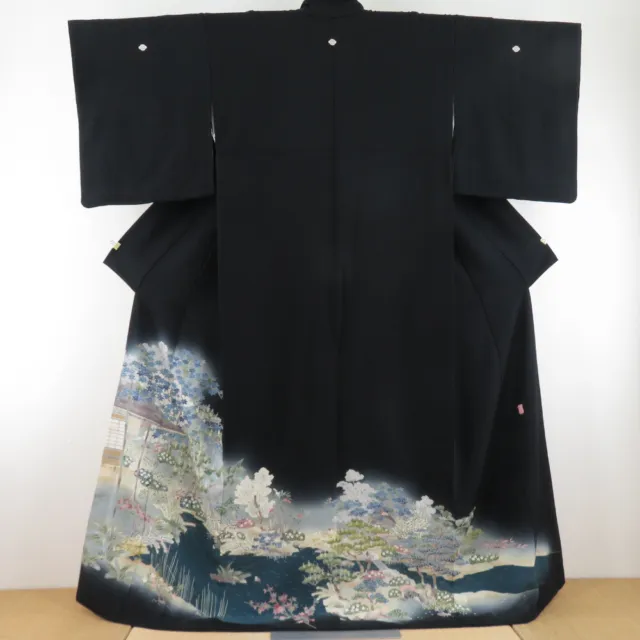 Black Tomesode Kimono Kaga Yuzen Silk Ichiro Kakimoto Black 64.2inch from Japan