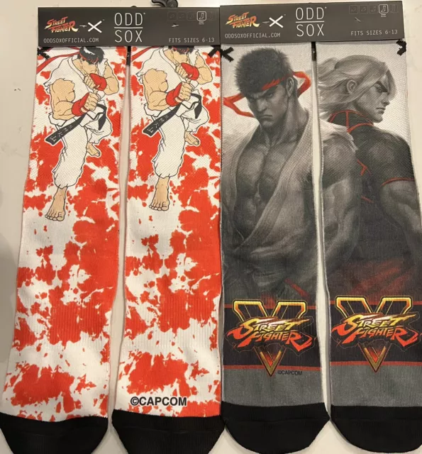 Street Fighter Odd Sox 2 Pack Official Size 6-13 Socks