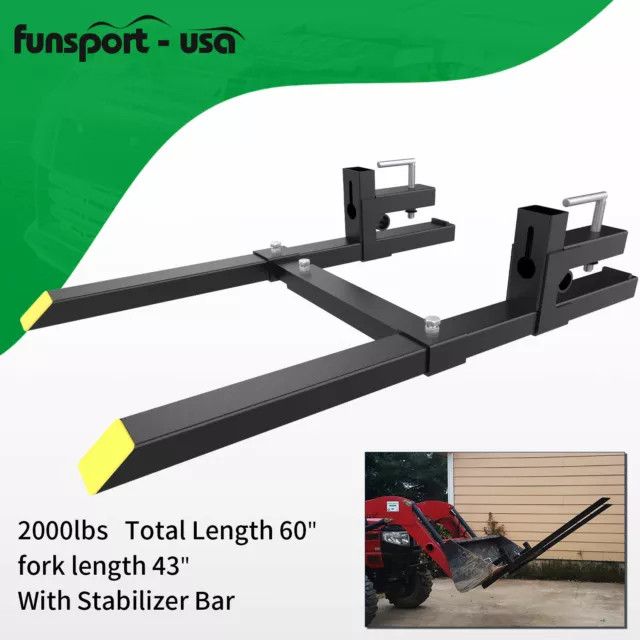 60" Clamp on Pallet Forks 2000lbs w/ Bar for Loader Bucket Skidsteer Tractor