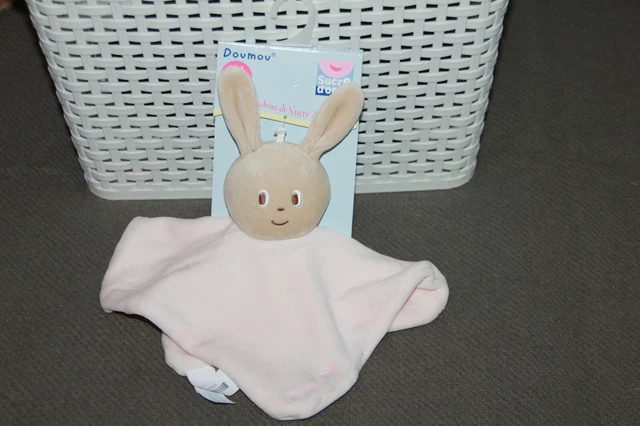 Doudou Sucre D'orge Lapin Rose Plat Carre  Neuf Sur Carton