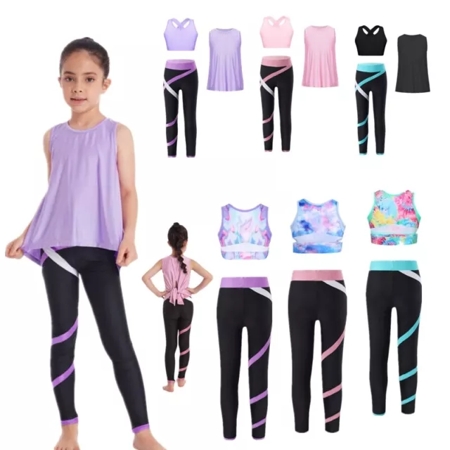 Girl Workout Tracksuit Gym Yoga Wear Top Legging Set Athletic Outfit Sport Tank