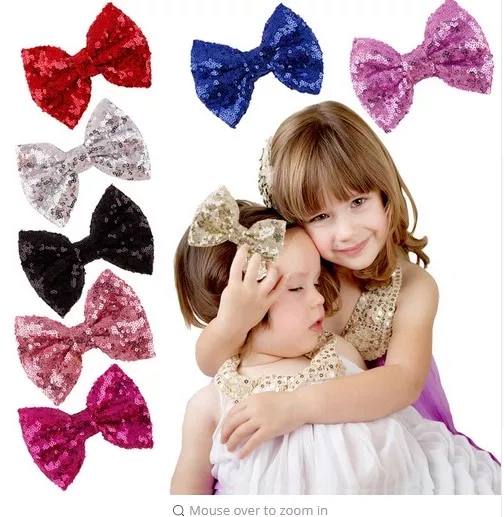 4", 5", 6" Big Messy Glitter Sequin Novelty Bow Hair Alligator Clip Clips