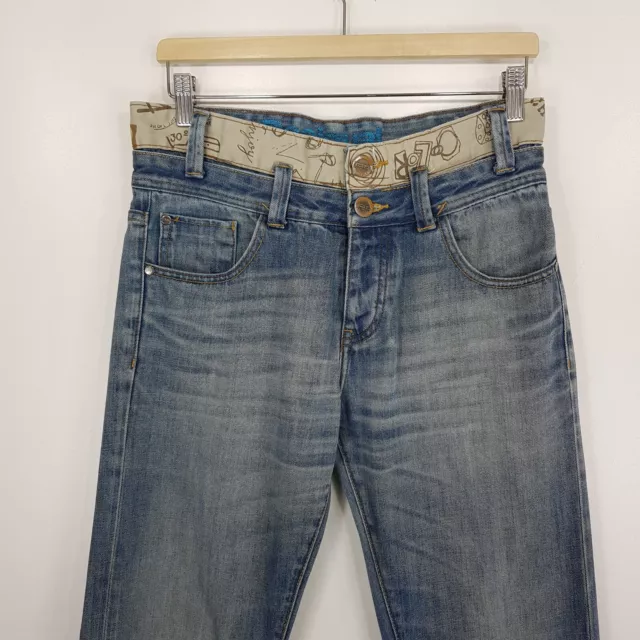Pantalones de mezclilla DESIGUAL para hombre W28 L34.5 azul bordados regulares botón recto 37D1803