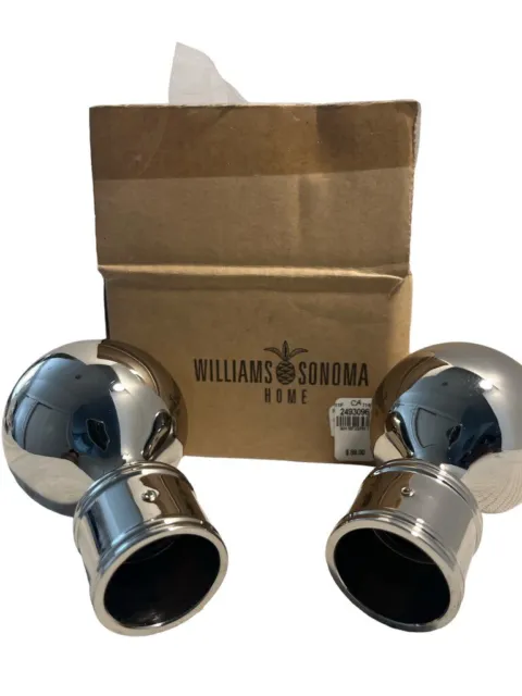 Williams Sonoma Set Of 2 Round Finials For Curtain Rod Polished Nickel Finish