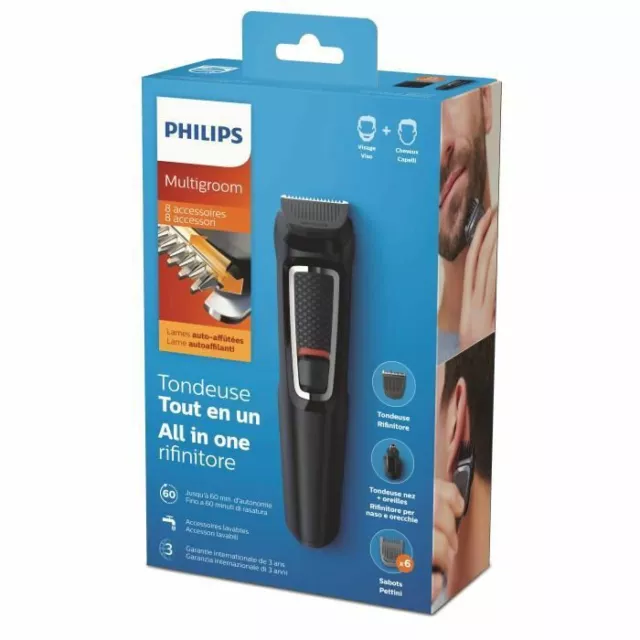 PHILIPS MG3730/15 Tondeuse Barbe et Cheveux  8 en 1 Lames auto-affutées Noir