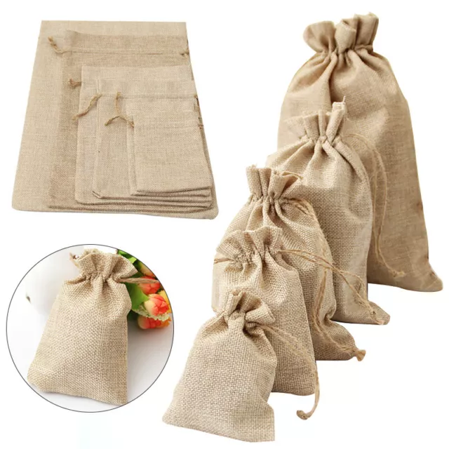 Wedding Natural Hessian Burlap Jute Favour Gift Bags Drawstring Sack Pouch Bags