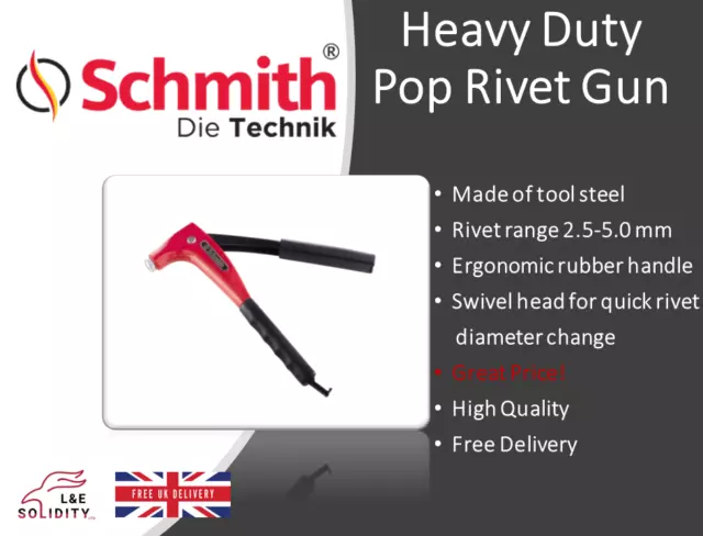 Heavy Duty Pop Rivet Gun Hand Riveter Tool Rivets 4Swivel Head Nozzles Schmitch