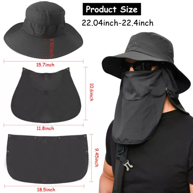 Chapeau de soleil à large bord protection UV bonnet de seau pour randonnée camping pêche safari hommes 3