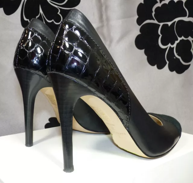 KAREN MILLEN Women's Black Patent Leather Suede Stiletto Pumps Shoes UK 4 EU 37