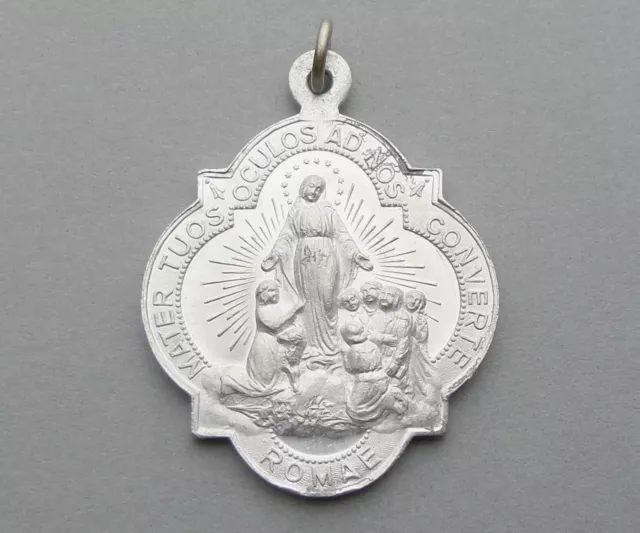 Saint Virgin Mary and children. Antique Religious Pendant. French Large Medal.